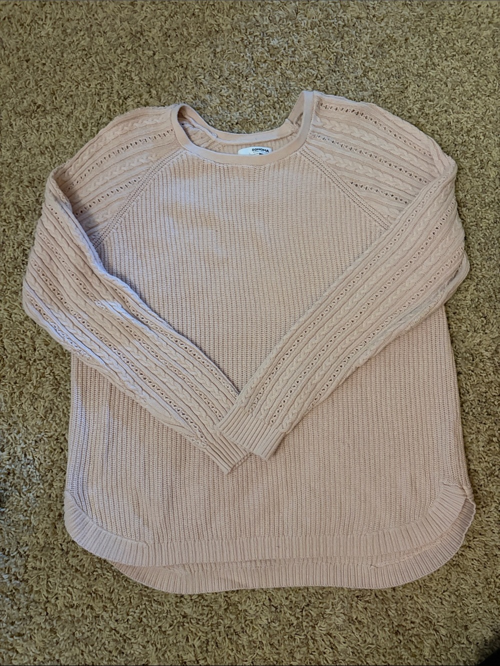 Sonoma Blush Pink Scoop Neck Openwork Sleeve Sweater